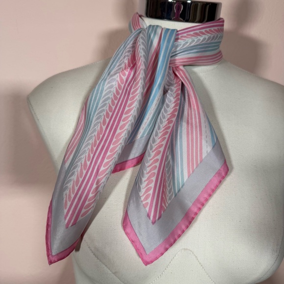 Vintage 1950 1960’s Cotton Candy Pastel Retro Stripe Hand rolled edges Scarf - Picture 12 of 16